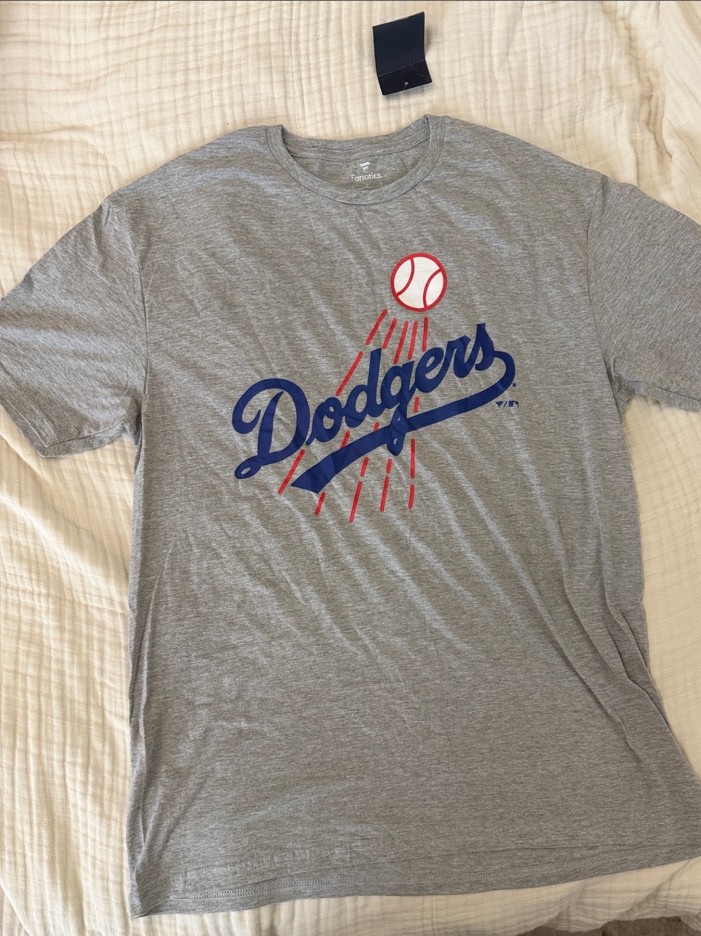 Fanatics Gray Dodgers Logo Tee with Blue and Red Graphic Size L